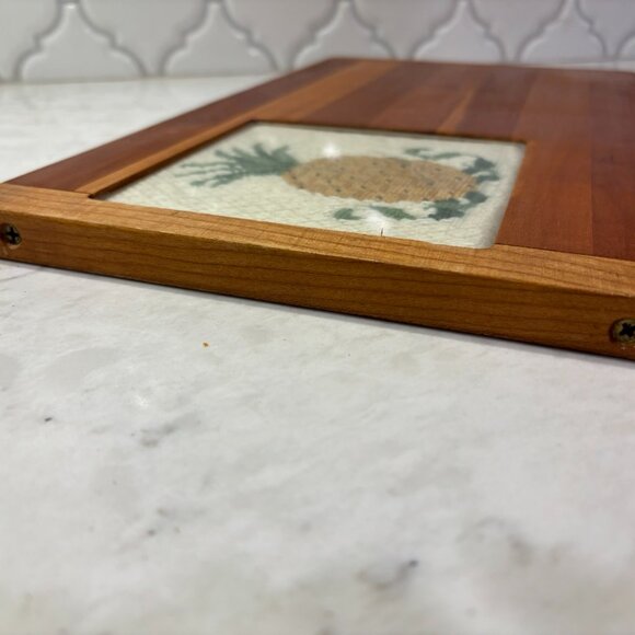 Vintage Charcuterie, Cheese or Cutting Board with Cross Stitch Pineapple Inlay - Picture 4 of 6